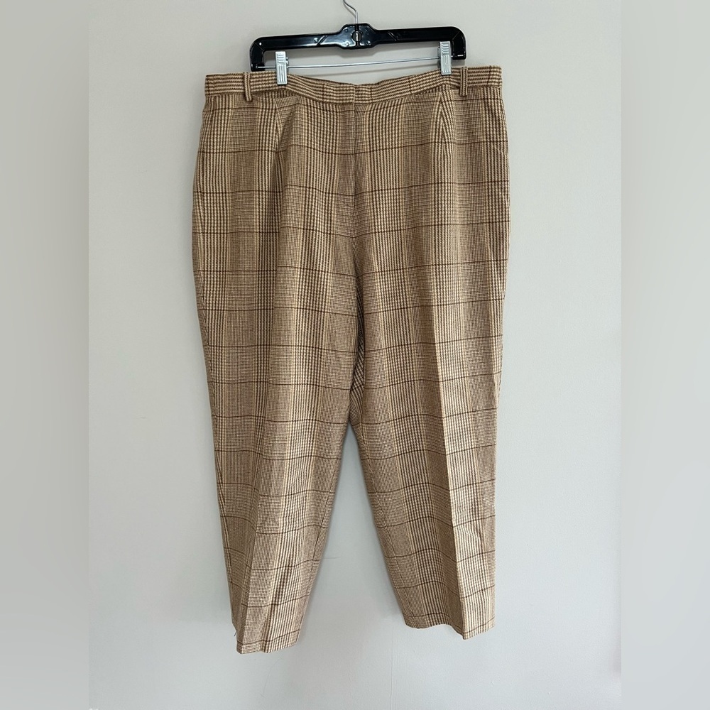 Liz Claiborne Vintage Classic Plaid Houndstooth Wool Pants, Tan/Brown, 18W
